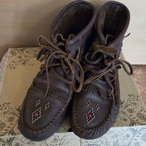Elegant Dark Brown Moccasins with Beaded Detail